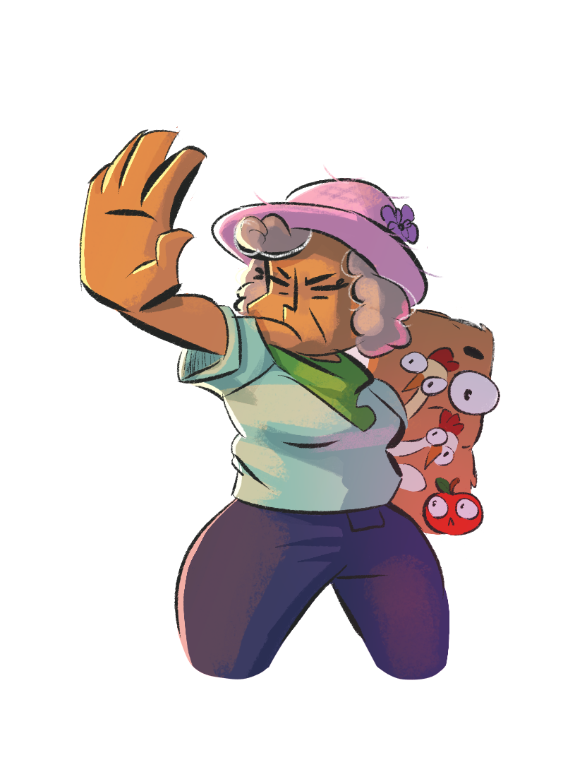 Farmer Buck showing his wacky face out of the crop fields from the Wacky Farms