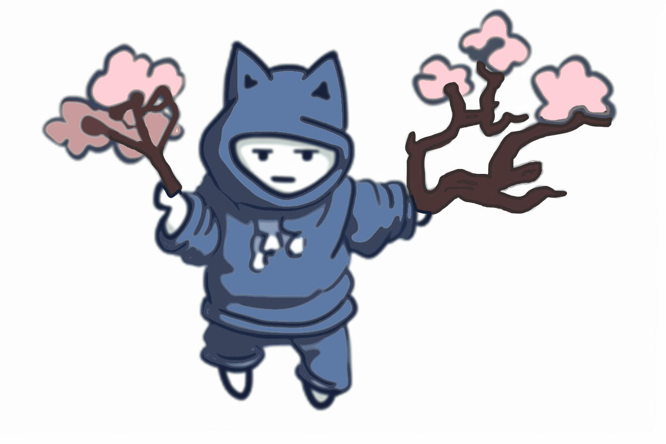 A Sound Ninja camouflages himself with Cherry Blossom tree branches