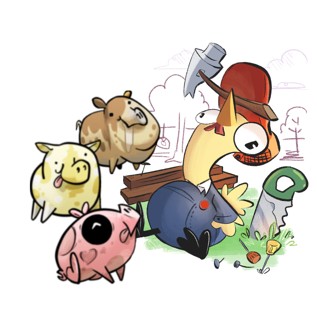 Piggy Banker sitting on a pile of money from Frango X Morango