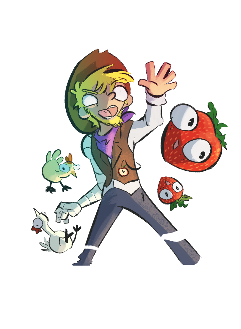 Farmer Buck showing his wacky face out of the crop fields from the Wacky Farms